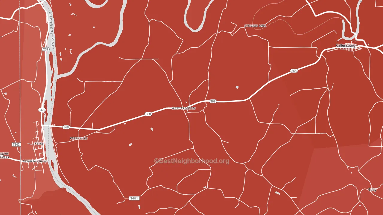 West Freedom, PA block-group political-lean map