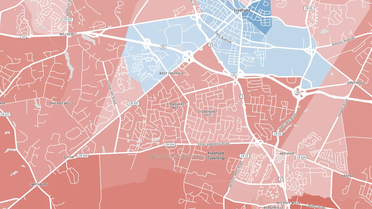West Freehold, NJ block-group political-lean map