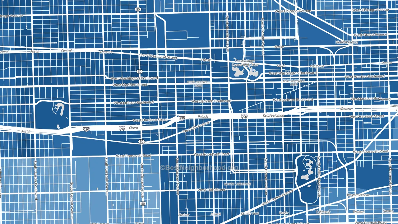 West Garfield Park, Chicago, IL block-group political-lean map