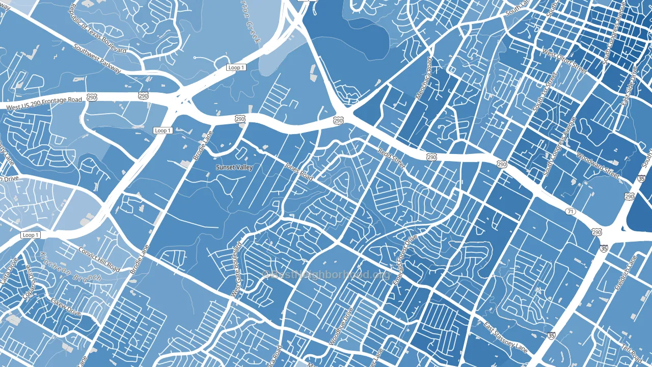 West Gate, Austin, TX block-group political-lean map
