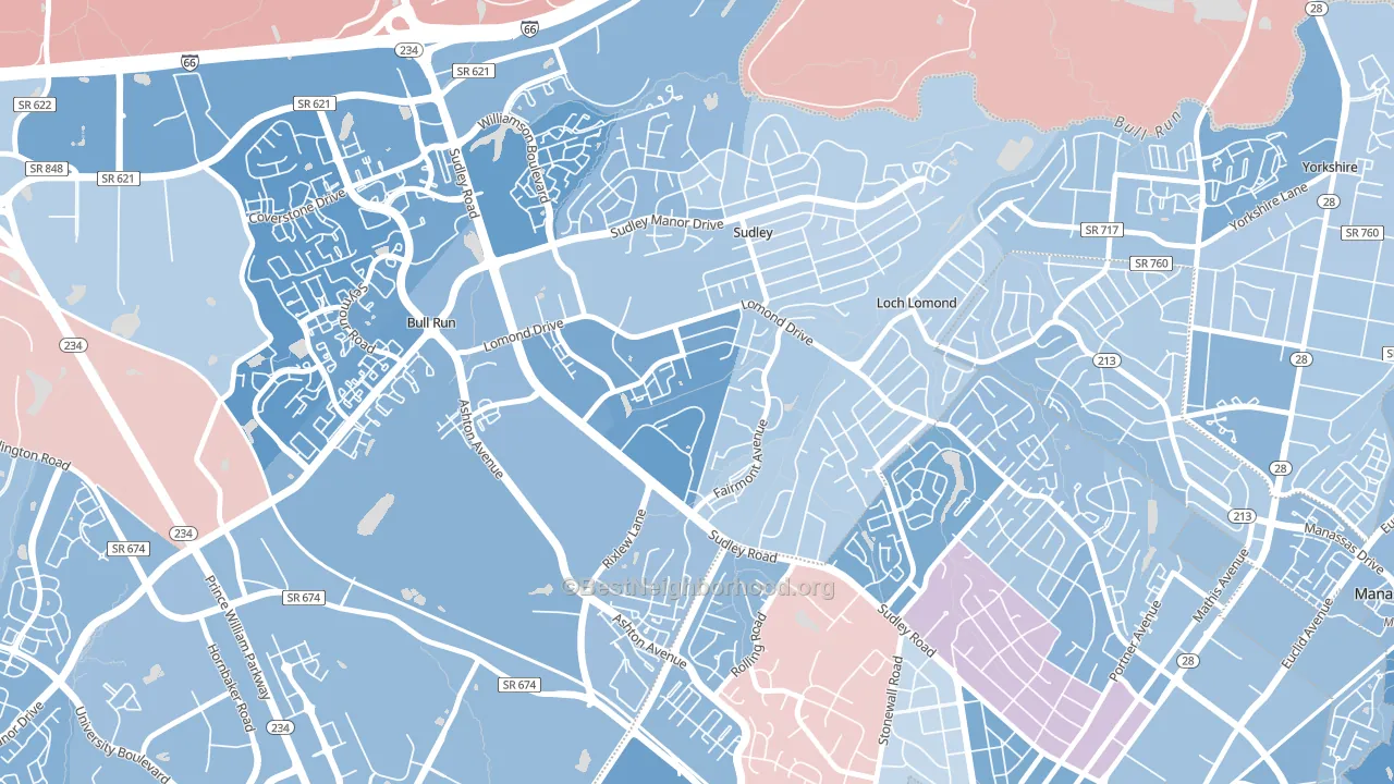 West Gate, Sudley, VA block-group political-lean map