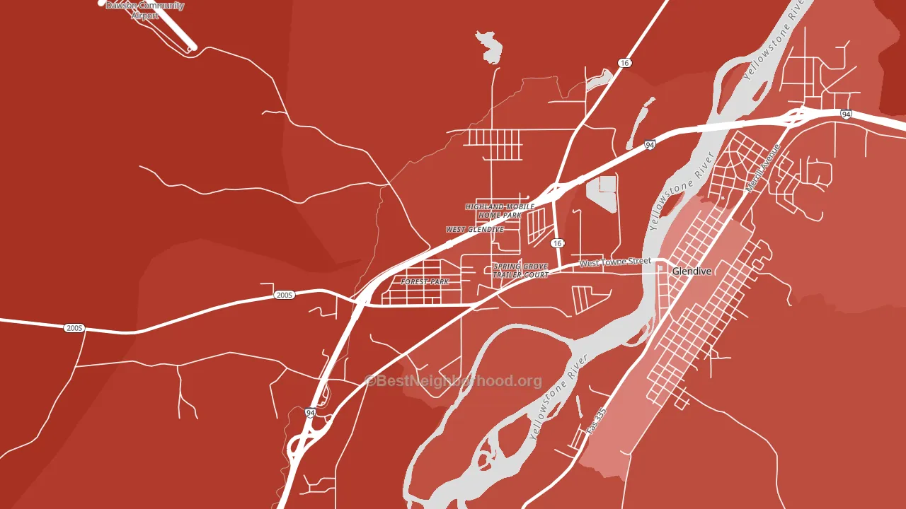 West Glendive, MT block-group political-lean map