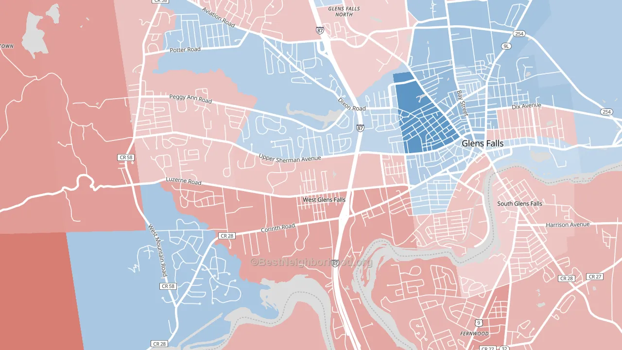 West Glens Falls, NY block-group political-lean map