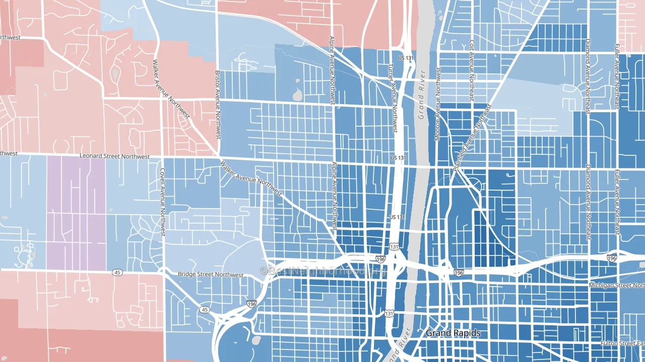West Grand, Grand Rapids, MI block-group political-lean map