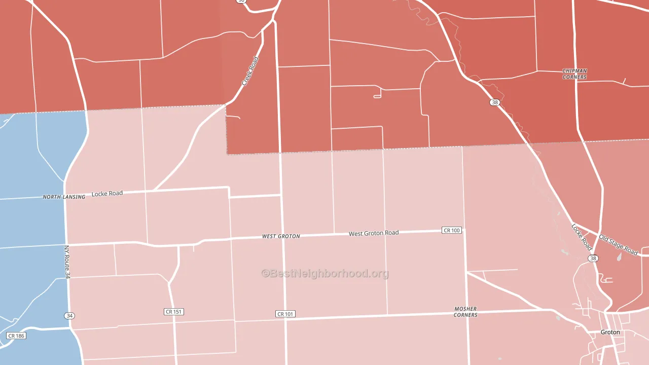 West Groton, NY block-group political-lean map