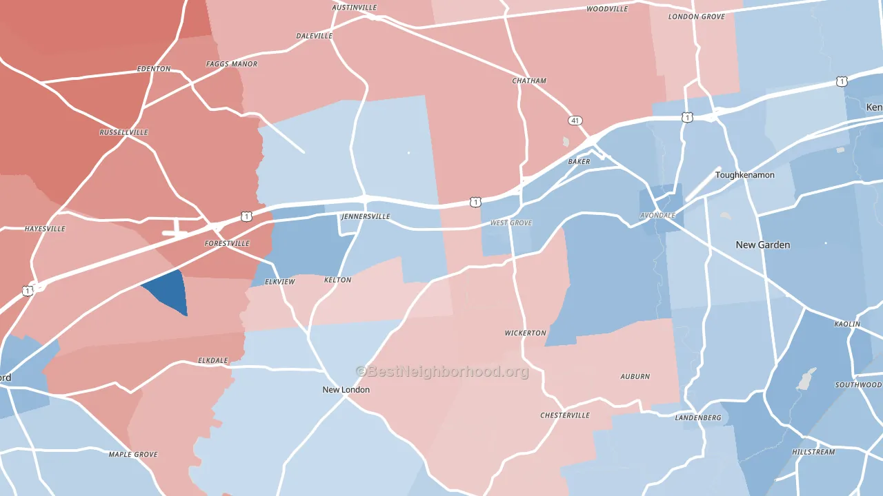 West Grove, PA block-group political-lean map