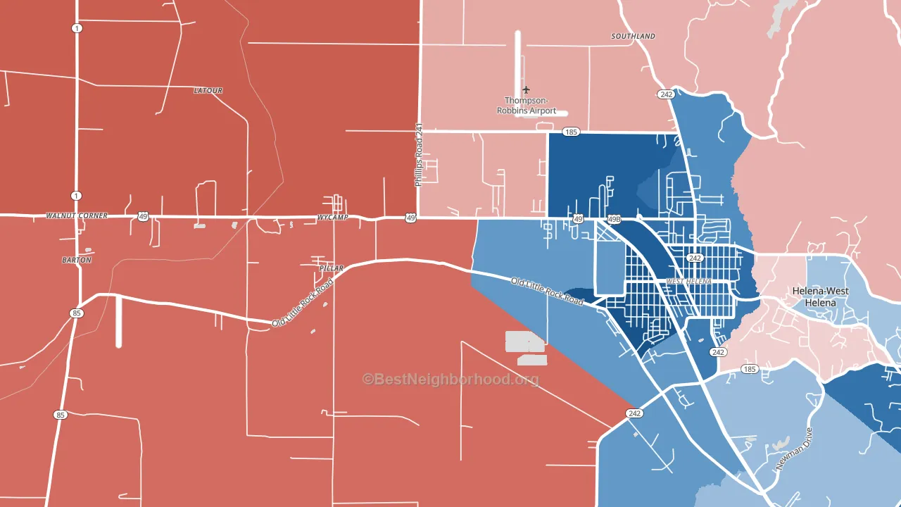 West Helena, AR block-group political-lean map