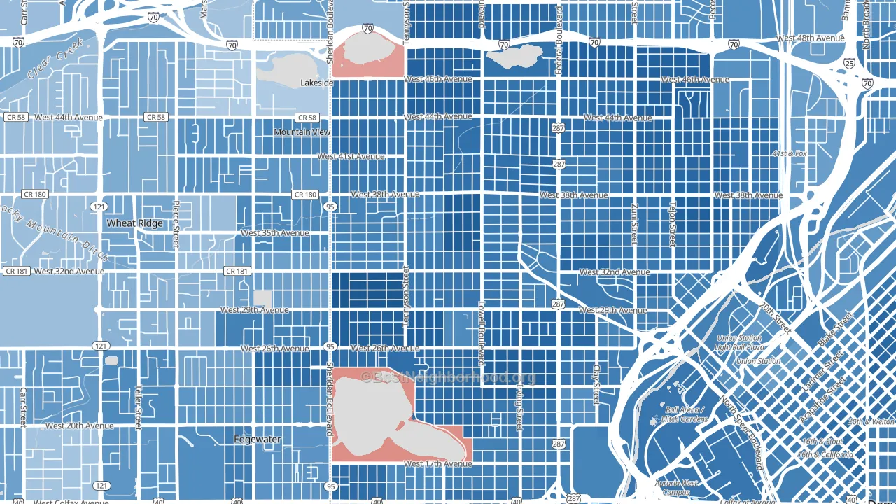 West Highland, Denver, CO block-group political-lean map