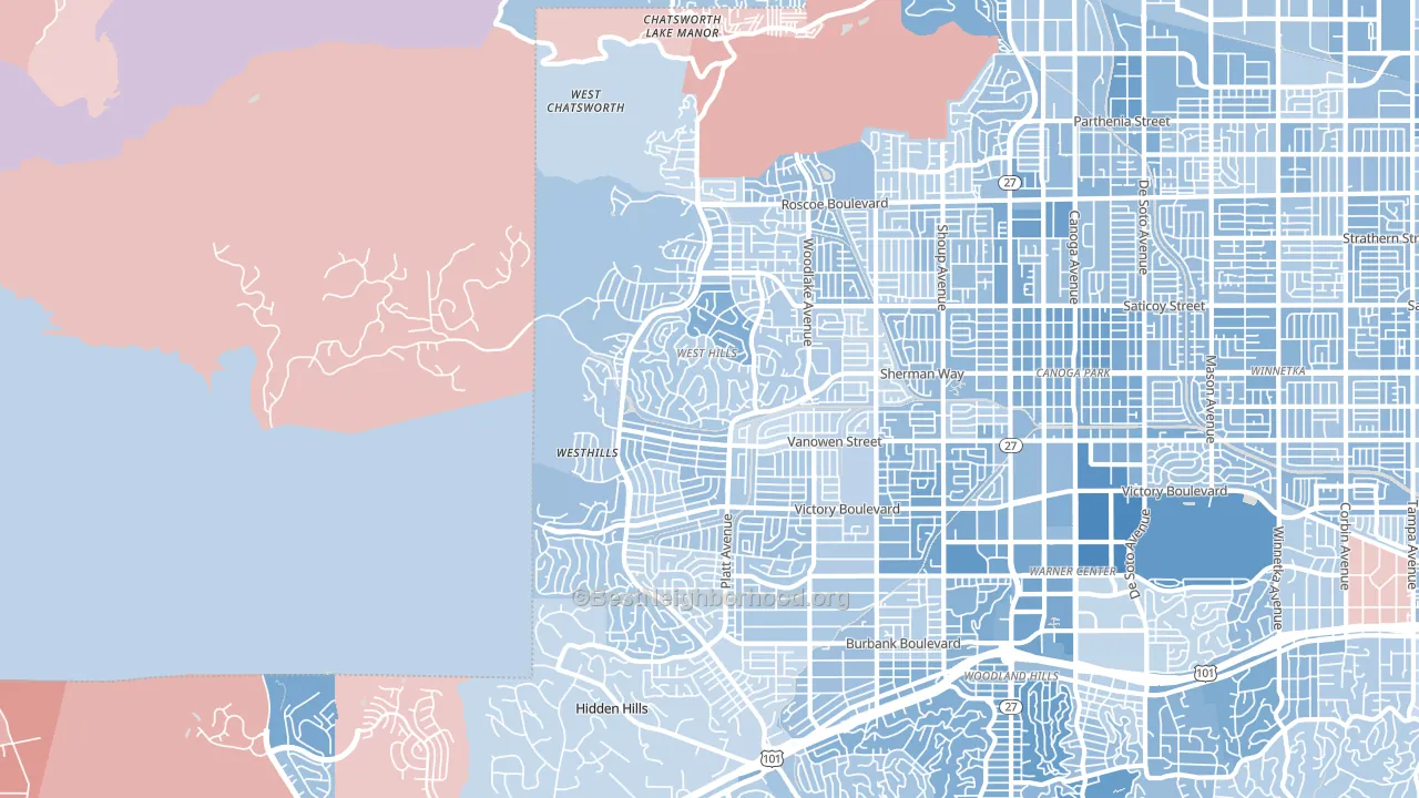 West Hills, CA block-group political-lean map