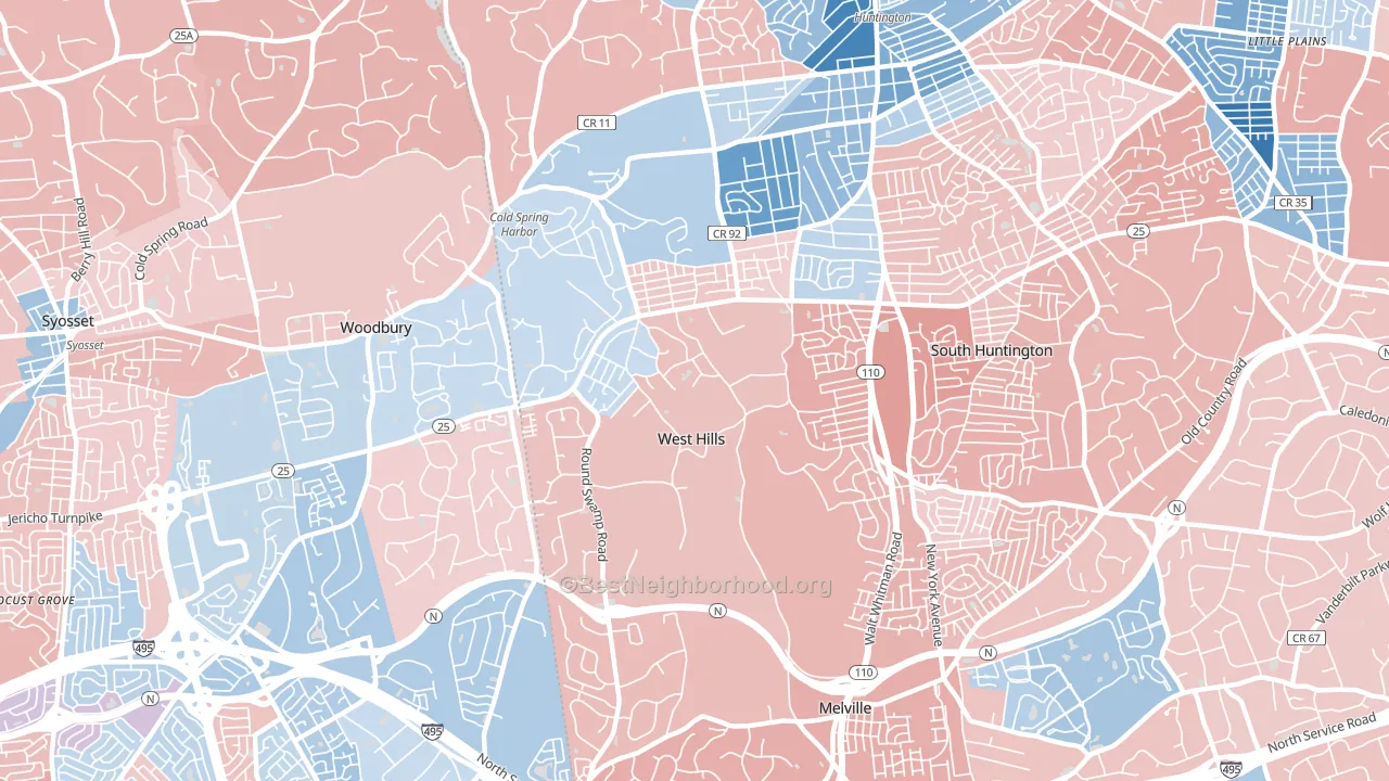 West Hills, Huntington, NY block-group political-lean map