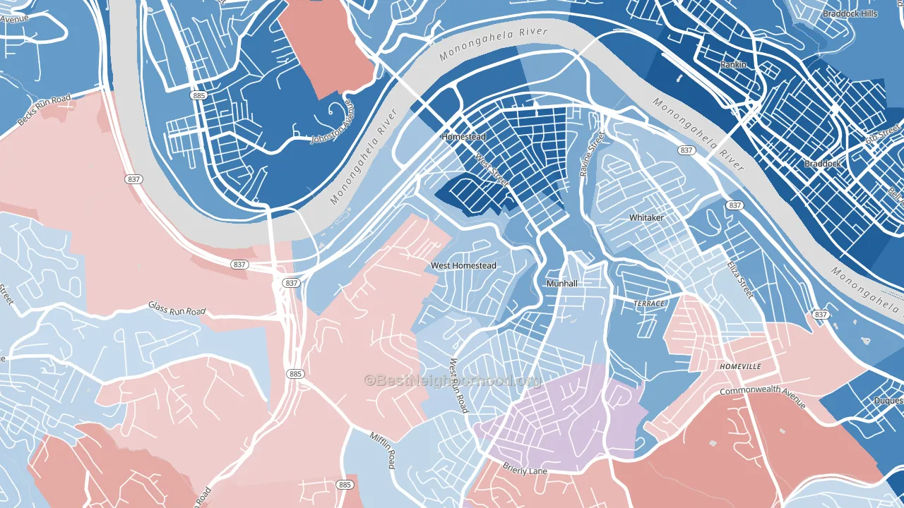 West Homestead, PA block-group political-lean map