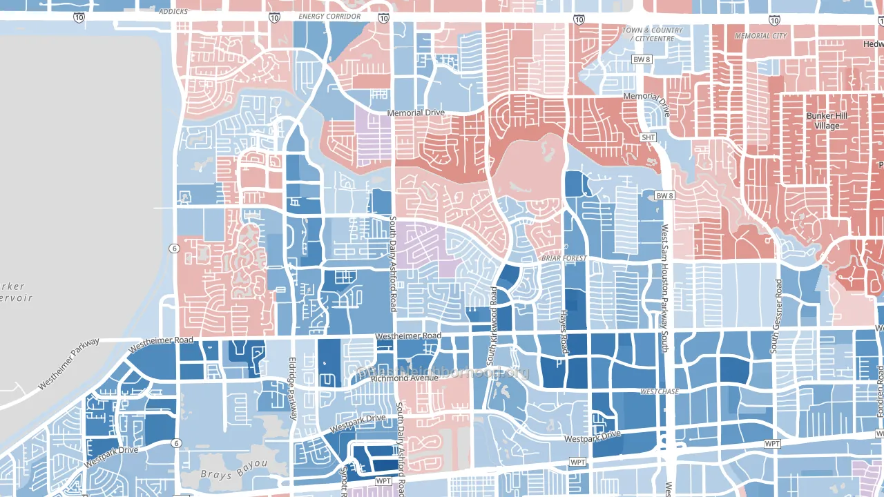 West Houston, Houston, TX block-group political-lean map