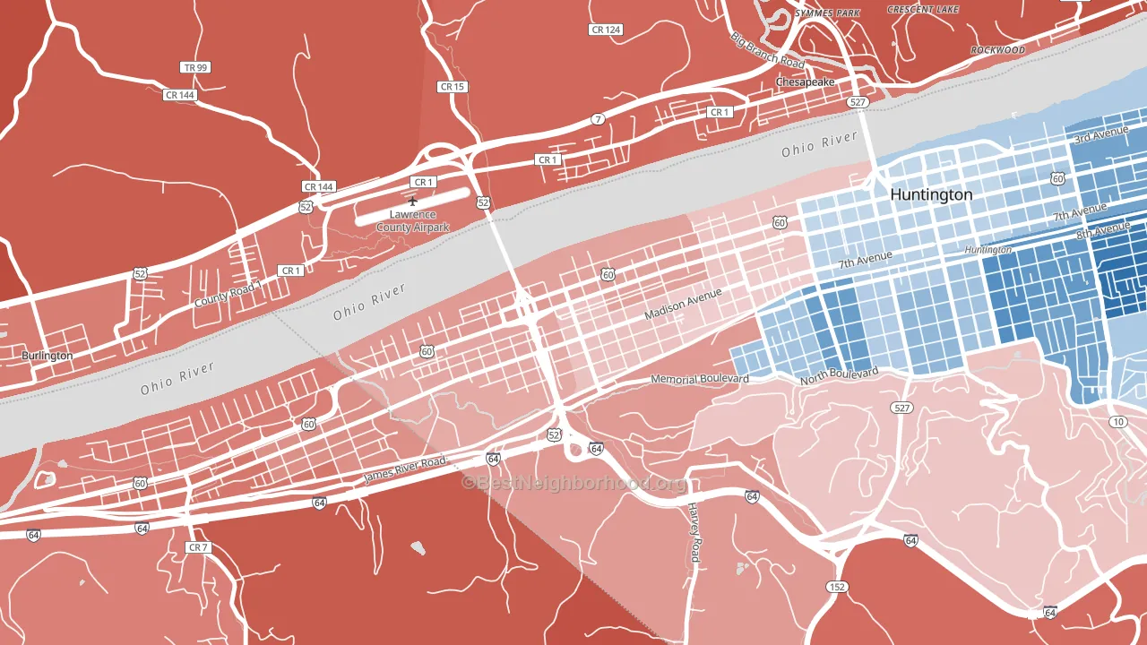 West Huntington, Huntington, WV block-group political-lean map
