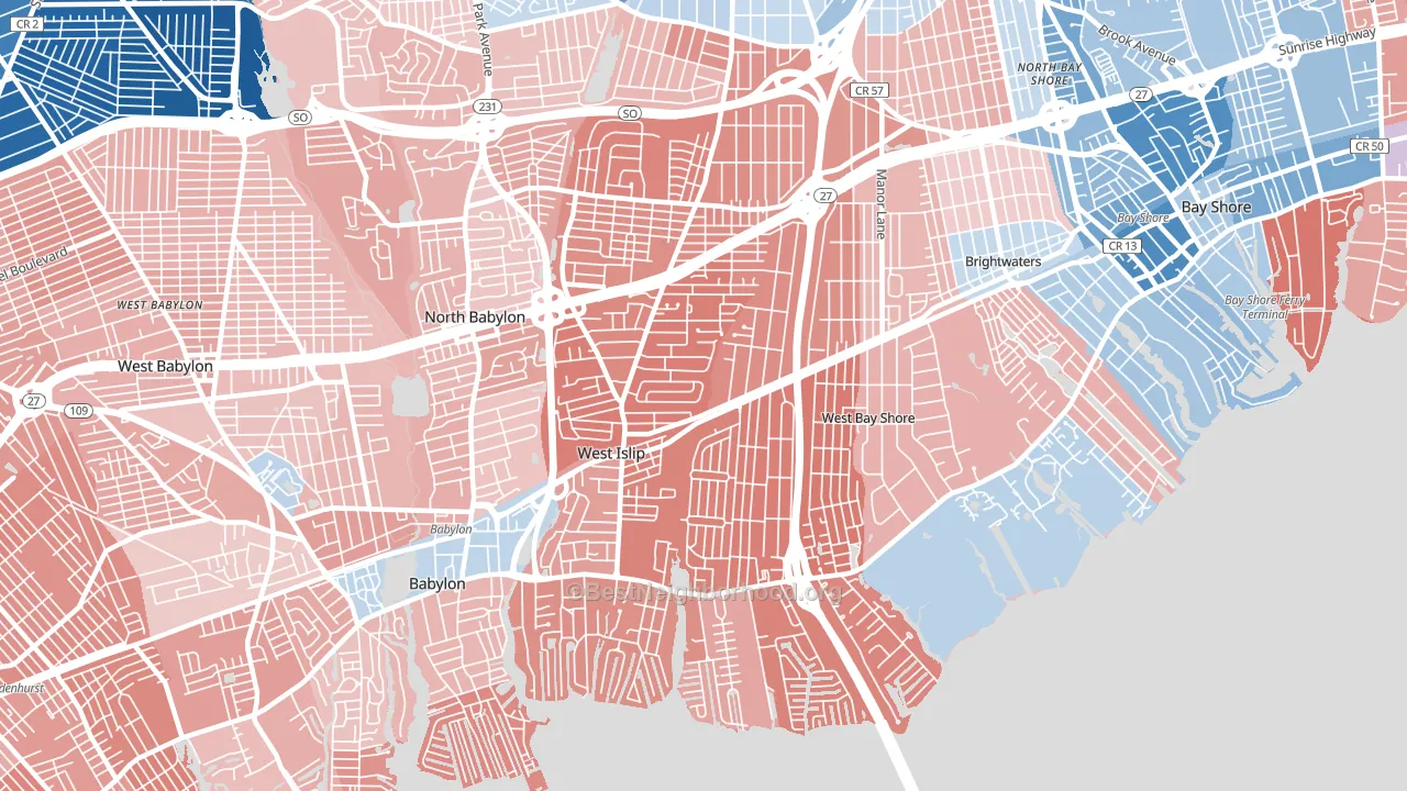 West Islip, NY block-group political-lean map