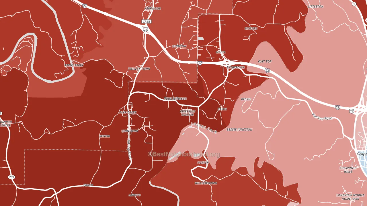 West Jefferson, AL block-group political-lean map