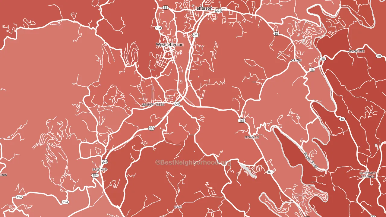 West Jefferson, NC block-group political-lean map