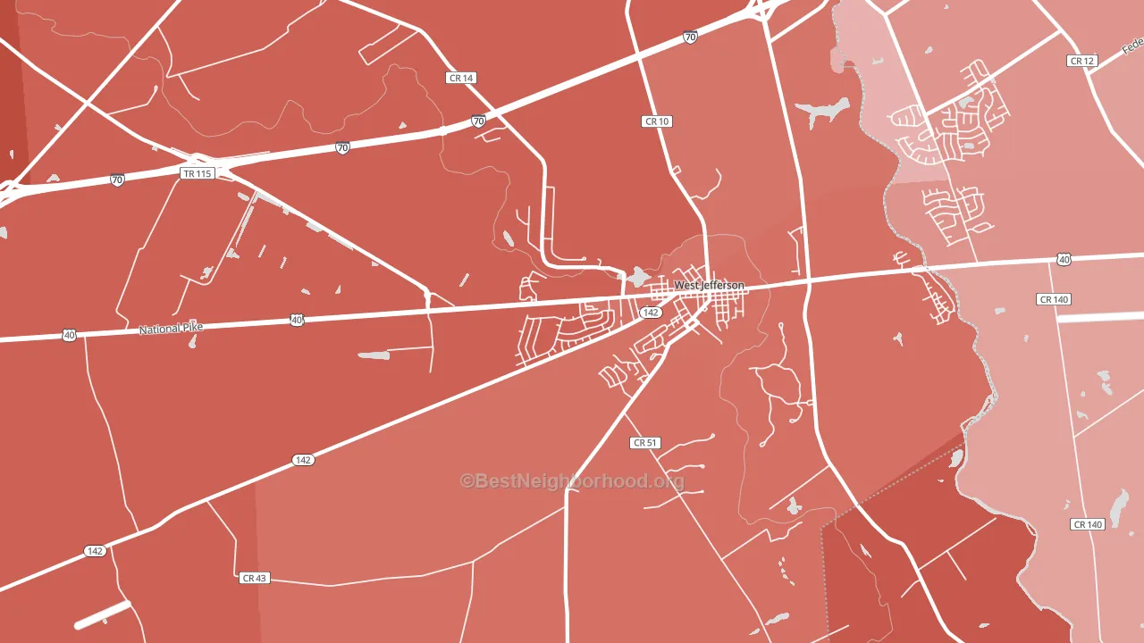 West Jefferson, OH block-group political-lean map