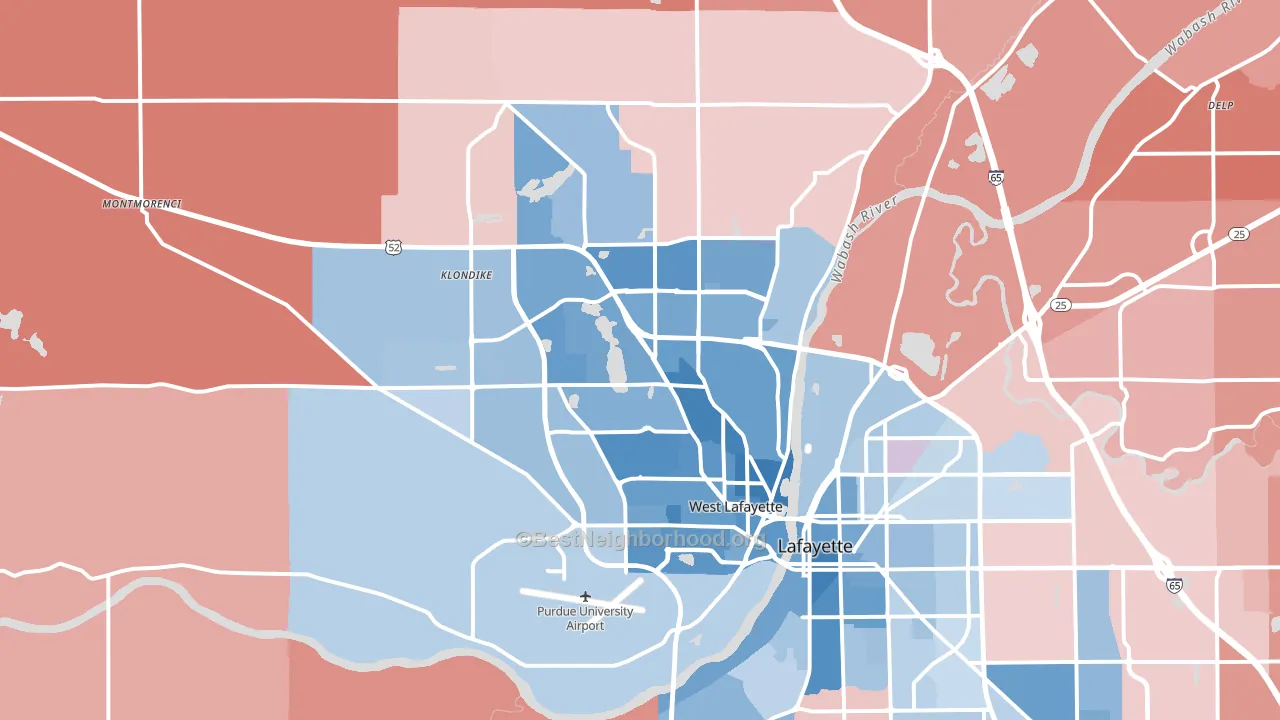 West Lafayette, IN block-group political-lean map