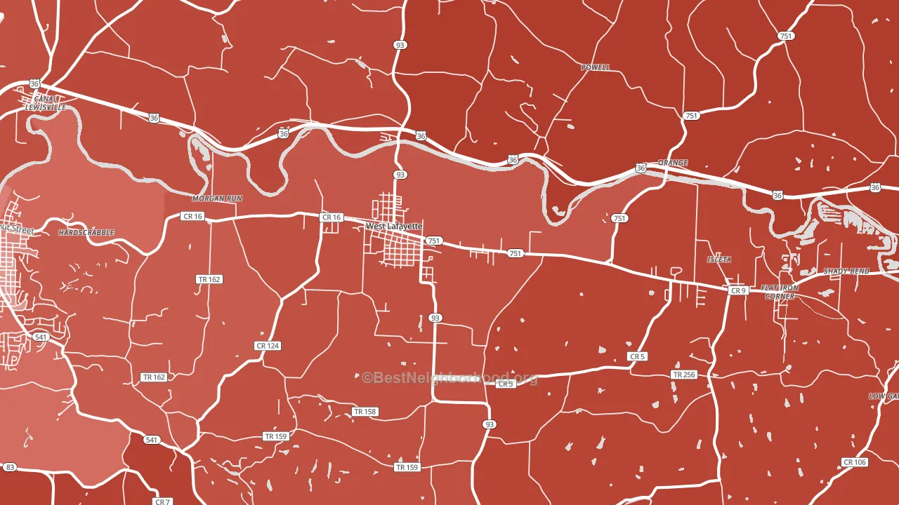 West Lafayette, OH block-group political-lean map