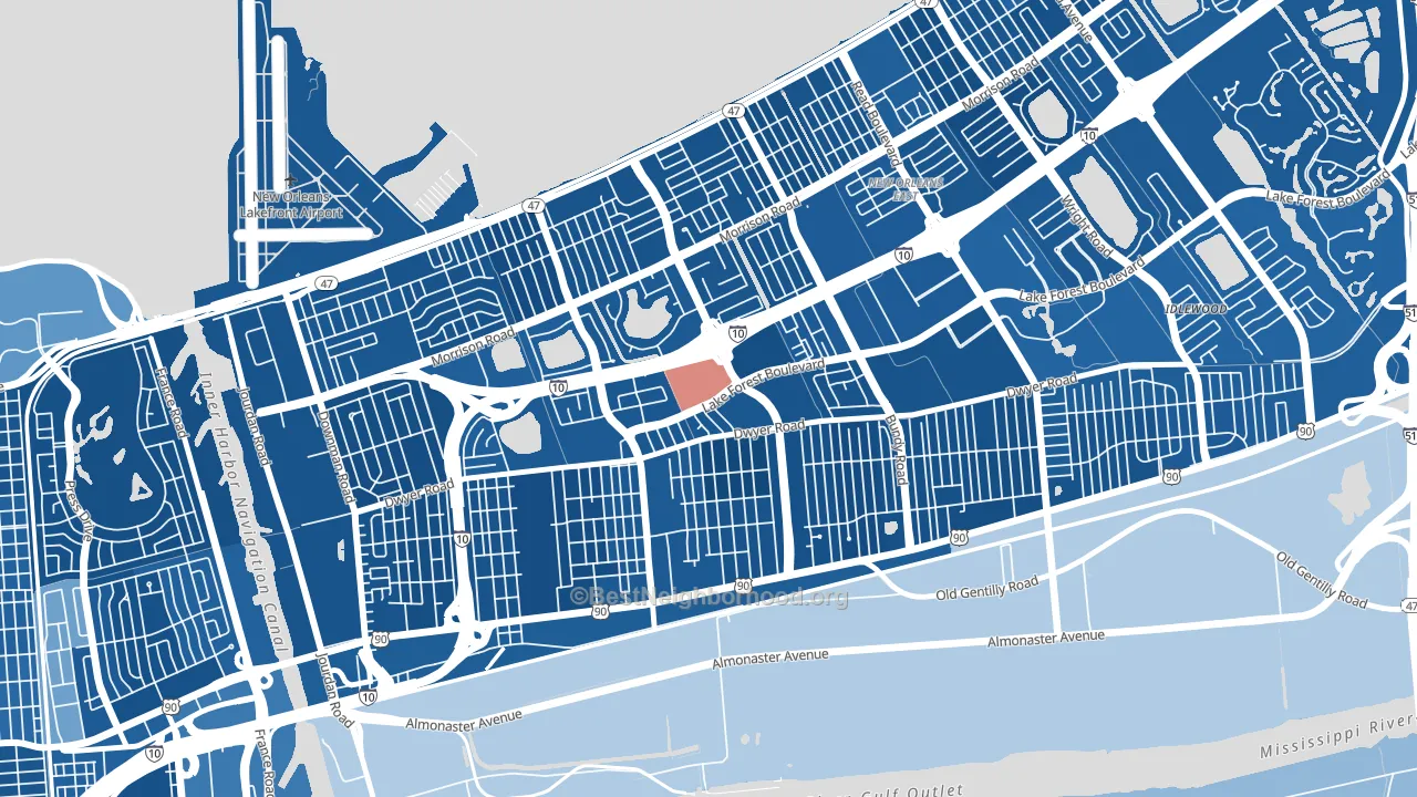 West Lake Forest, New Orleans, LA block-group political-lean map