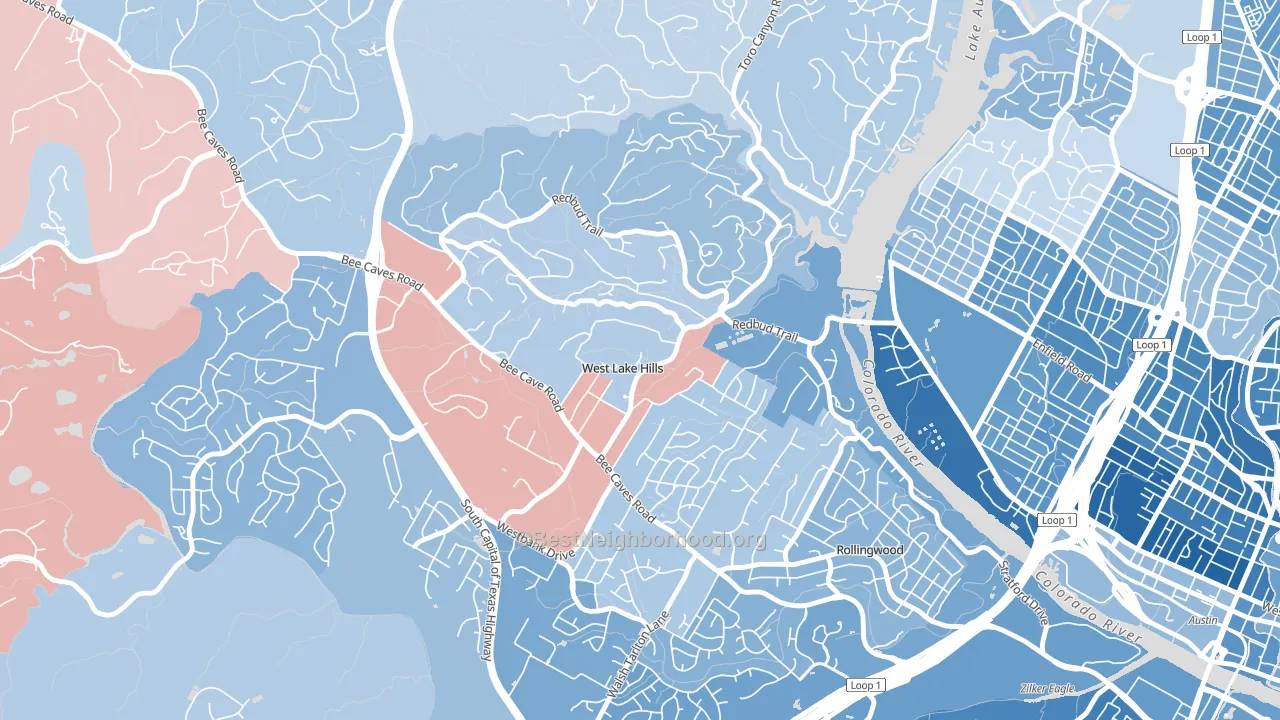 West Lake Hills, TX block-group political-lean map