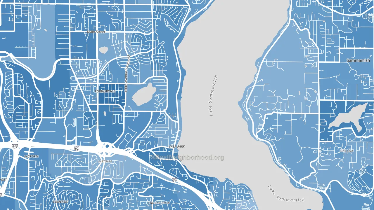 West Lake Sammamish, Bellevue, WA block-group political-lean map