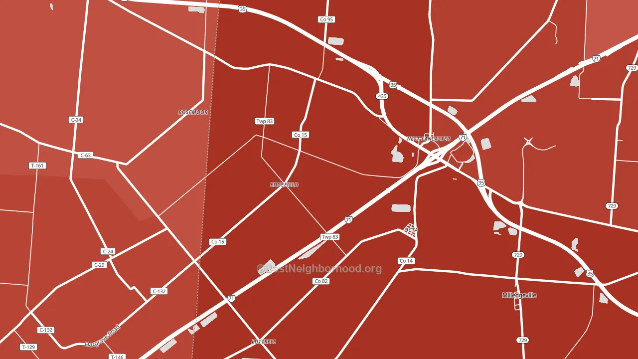 West Lancaster, OH block-group political-lean map