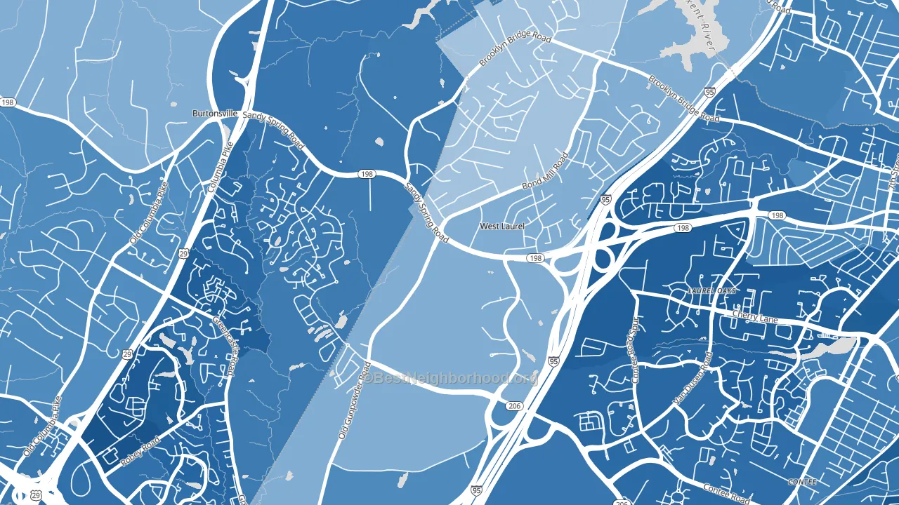 West Laurel, Laurel, MD block-group political-lean map