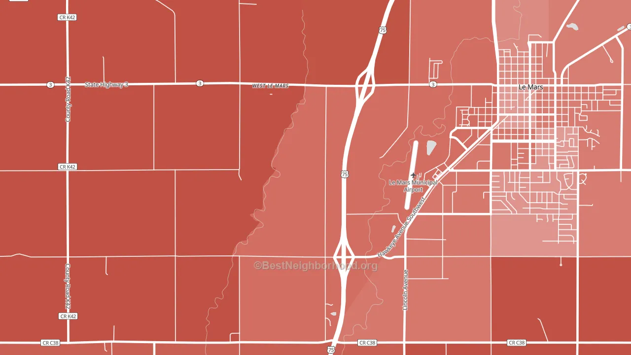 West Le Mars, IA block-group political-lean map