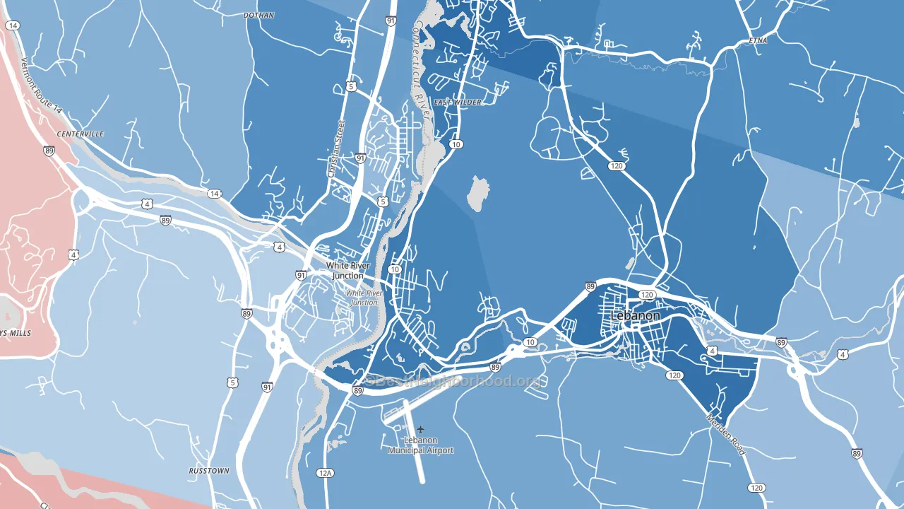 West Lebanon, NH block-group political-lean map