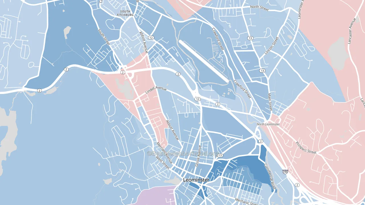 West Leominster, Leominster, MA block-group political-lean map