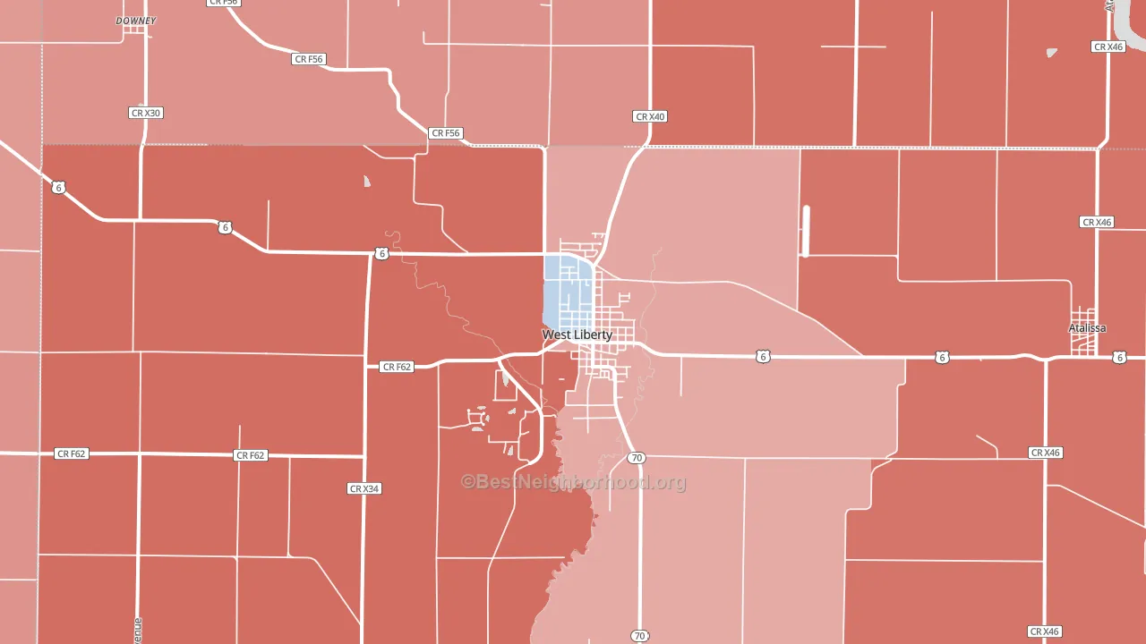 West Liberty, IA block-group political-lean map