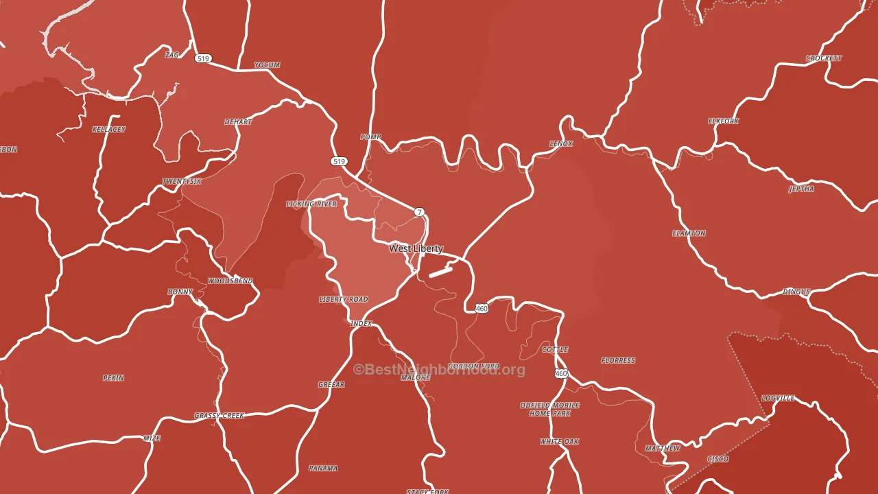 West Liberty, KY block-group political-lean map