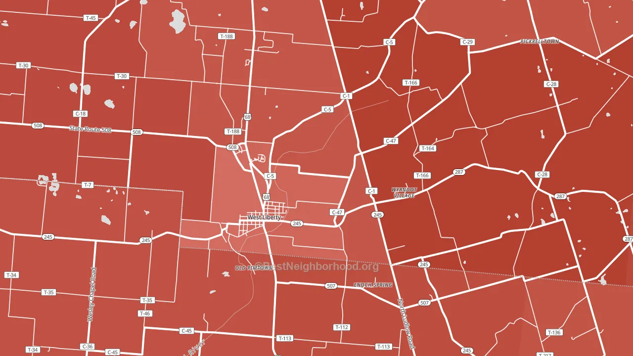 West Liberty, OH block-group political-lean map