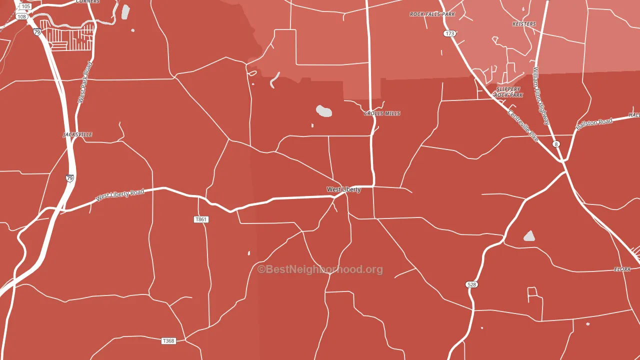West Liberty, PA block-group political-lean map