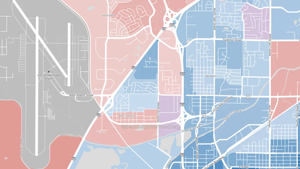 West Lincoln, Lincoln, NE block-group political-lean map