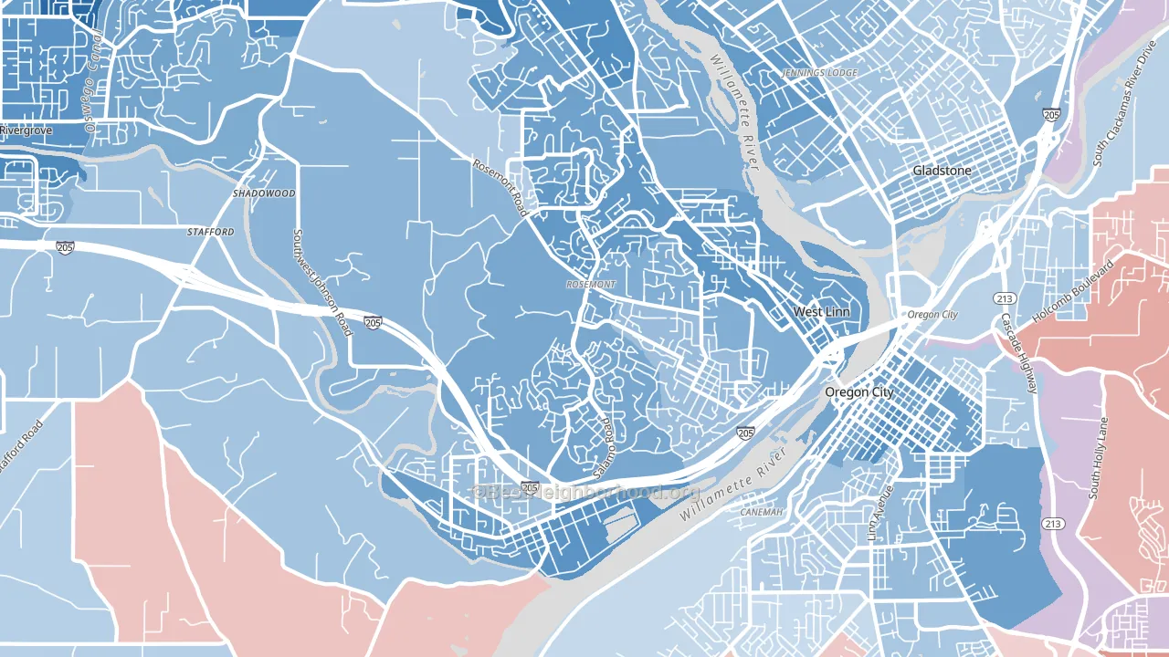 West Linn, OR block-group political-lean map