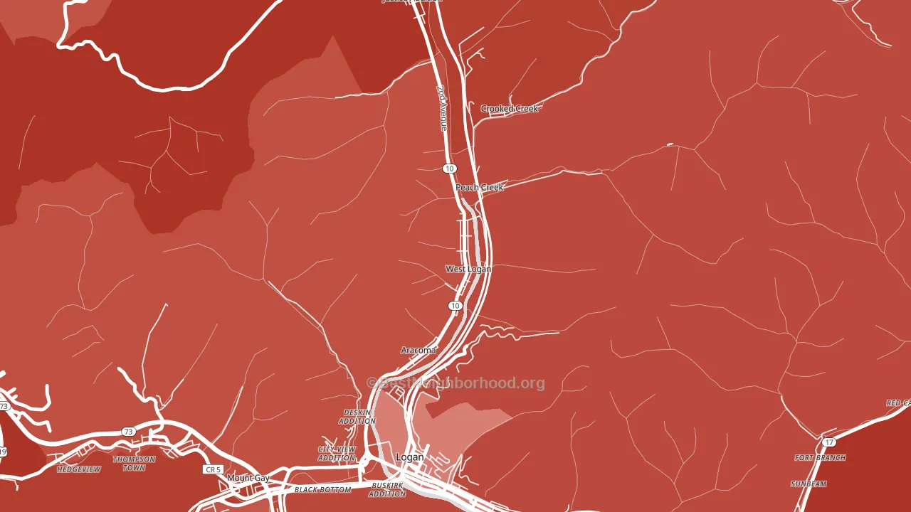 West Logan, WV block-group political-lean map