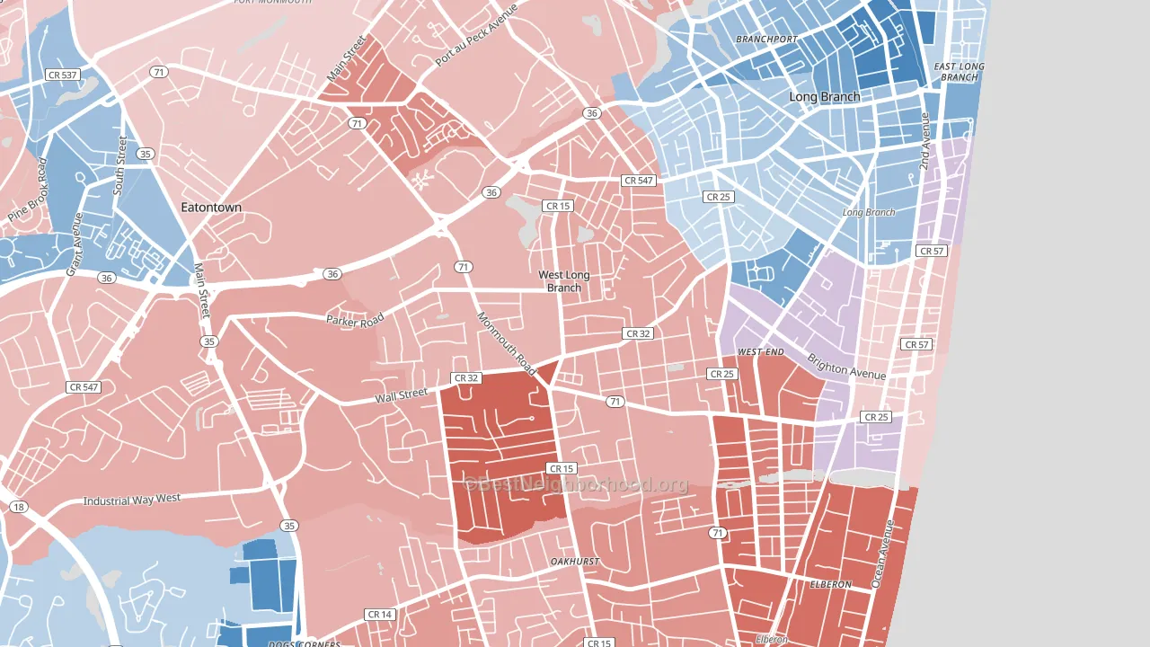 West Long Branch, NJ block-group political-lean map