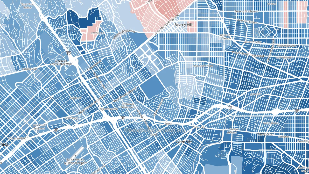 West Los Angeles, Los Angeles, CA block-group political-lean map