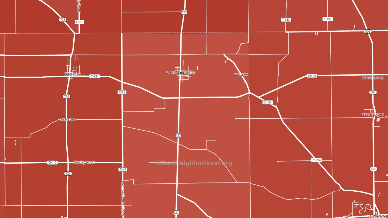 West Manchester, OH block-group political-lean map