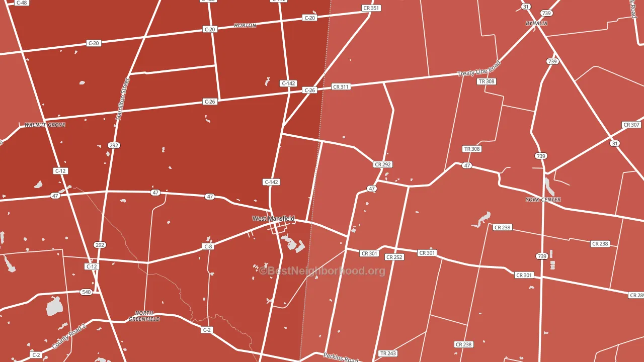 West Mansfield, OH block-group political-lean map