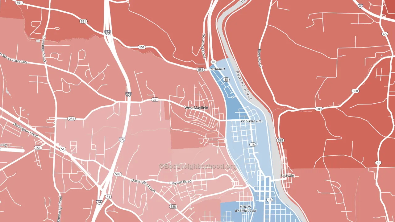 West Mayfield, PA block-group political-lean map