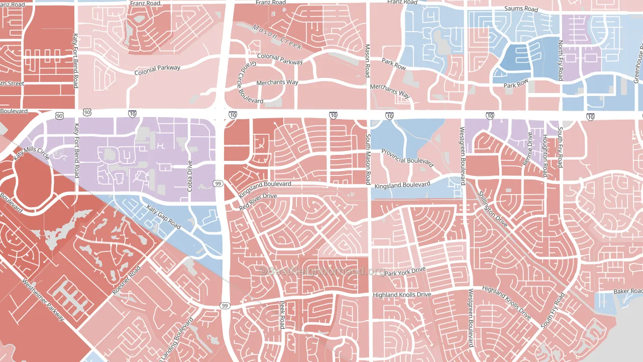 West Memorial, Katy, TX block-group political-lean map