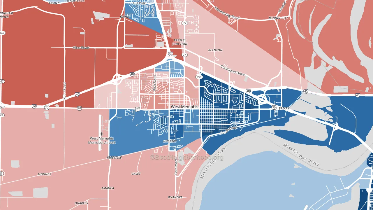 West Memphis, AR block-group political-lean map