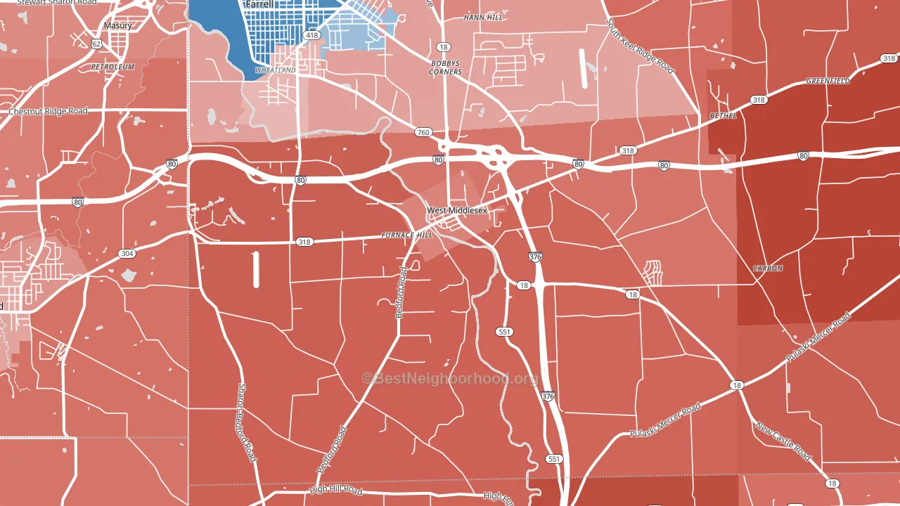 West Middlesex, PA block-group political-lean map