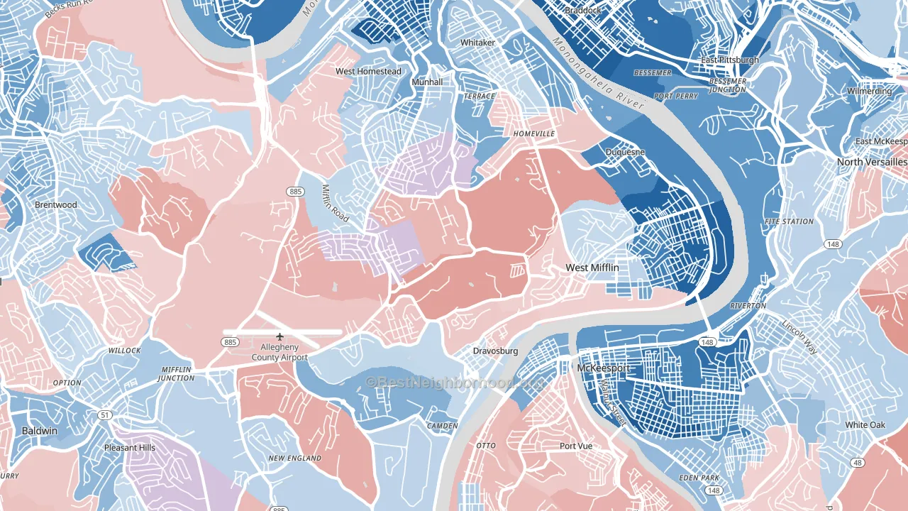 West Mifflin, PA block-group political-lean map