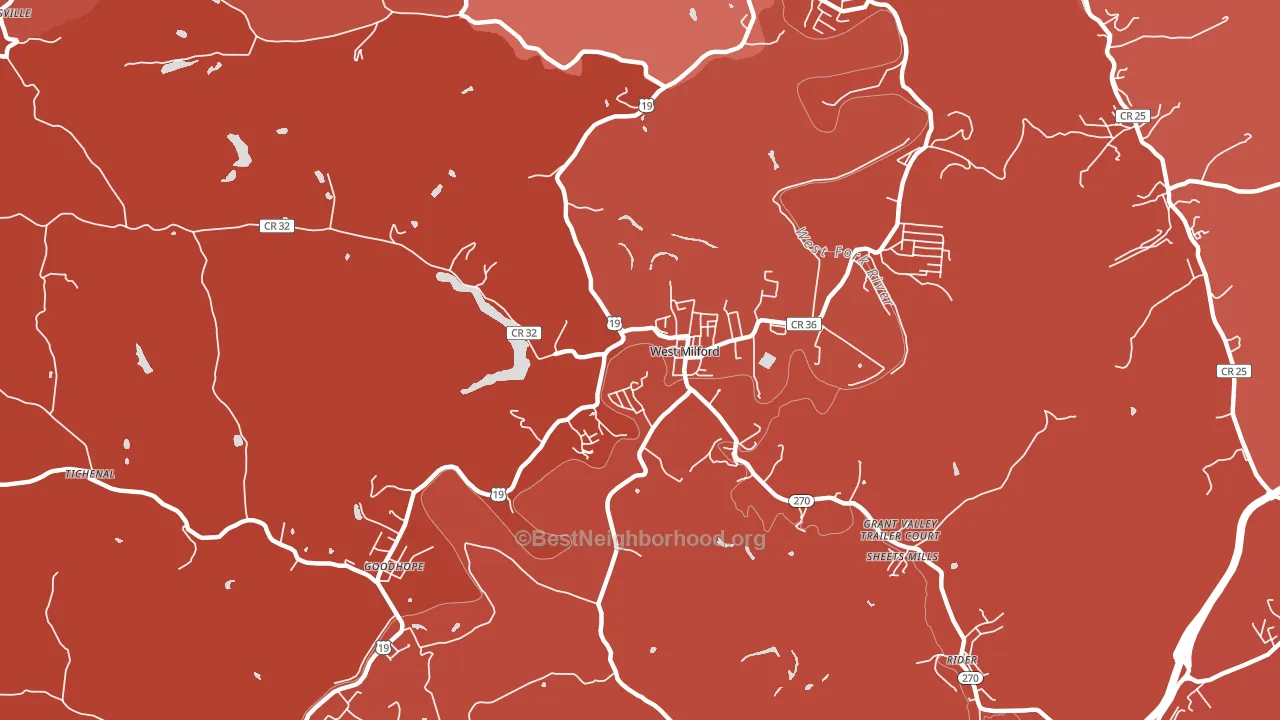 West Milford, WV block-group political-lean map