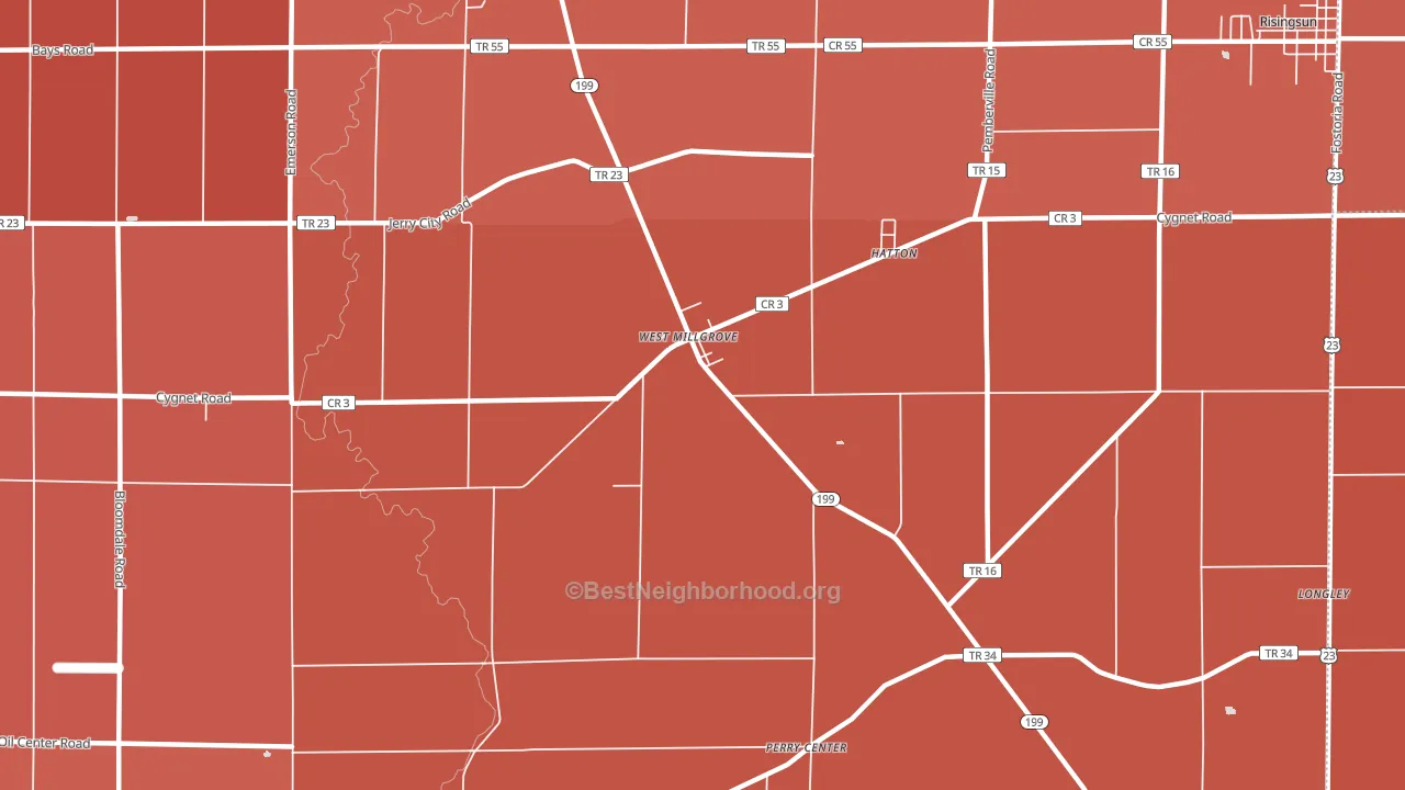 West Millgrove, OH block-group political-lean map