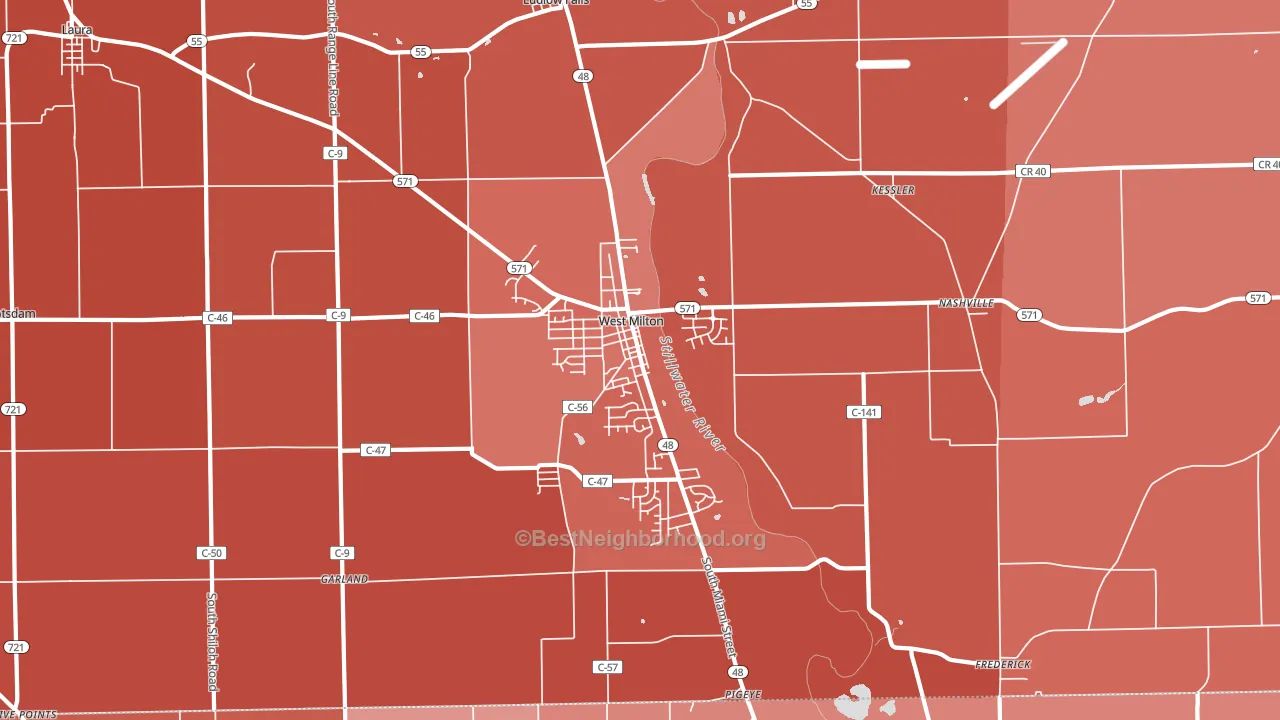West Milton, OH block-group political-lean map